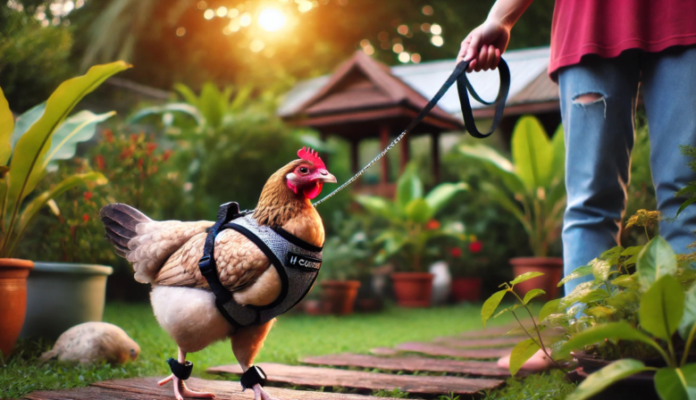 h style cat harness on chicken